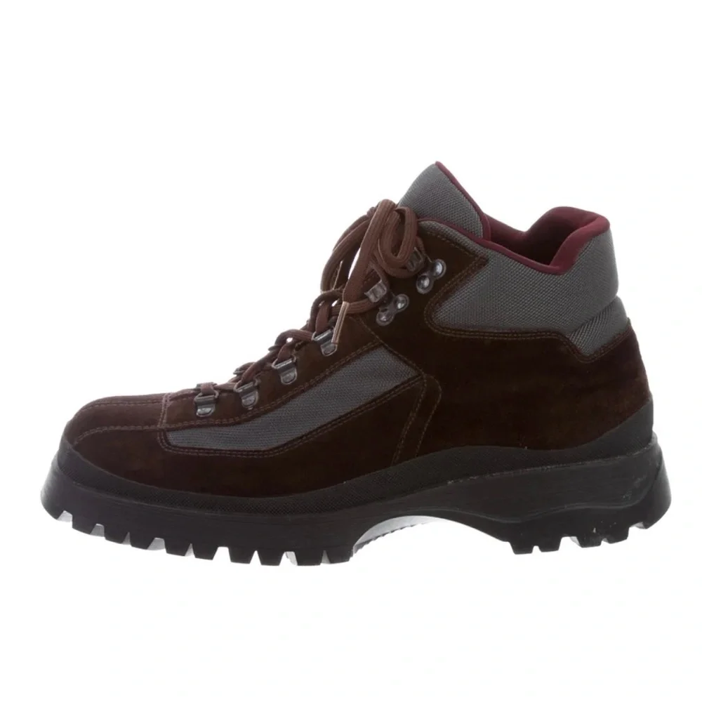 PRADA Suede & Nylon Lace Up Hiking Boots Brown EU 38 1/2 US Size 8 New - Picture 4 of 14